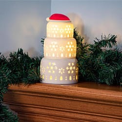 Lin-Con Marketing Omega Bright Designs LED White Stackable Snowman with Santa Hat Figurine 8 in.