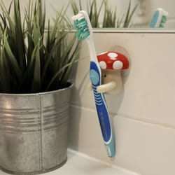 Kikkerland Red/White Plastic Suction Toothbrush Holder