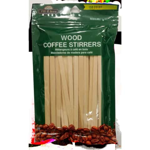  Fill 'n Brew Wood Coffee Stirrers: 150 Count in Resealable  Package : Home & Kitchen