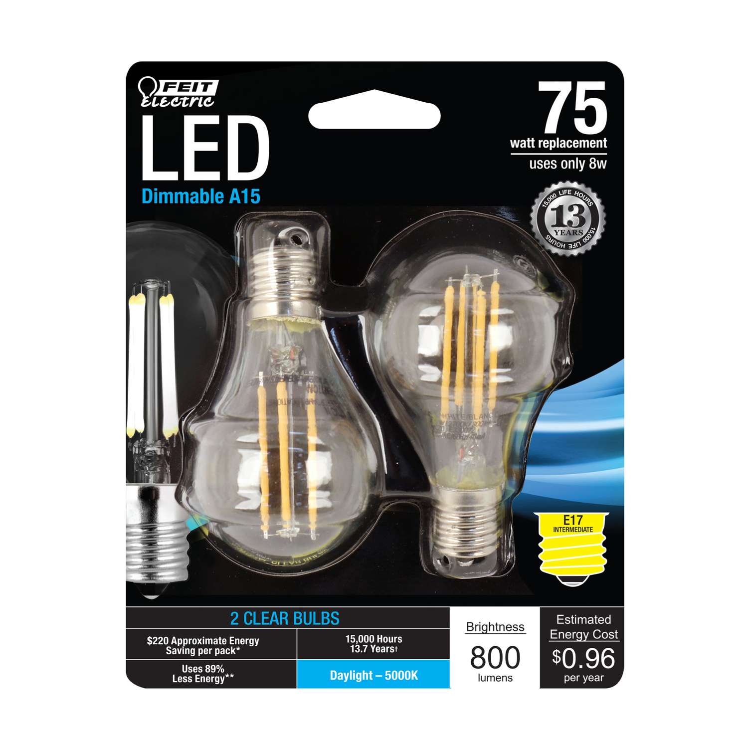 Feit Electric A15 E17 (Intermediate) Filament LED Bulb Daylight 75 Watt