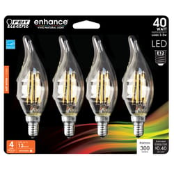 Feit Enhance CA10 (Flame Tip) E12 (Candelabra) Filament LED Bulb Soft White 40 Watt Equivalence 4 pk