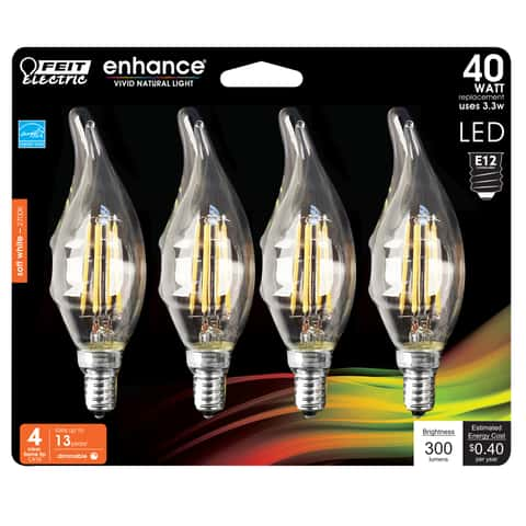 Feit Enhance CA10 Flame Tip E12 Candelabra Filament LED Bulb