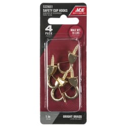 Ace Medium Bright Brass Gold Zinc 1 in. L Safety Cup Hook 10 lb 4 pk