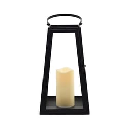 Smart Living 13 in. One Mantle Glass/Metal Triangular LED Candle Lantern Black