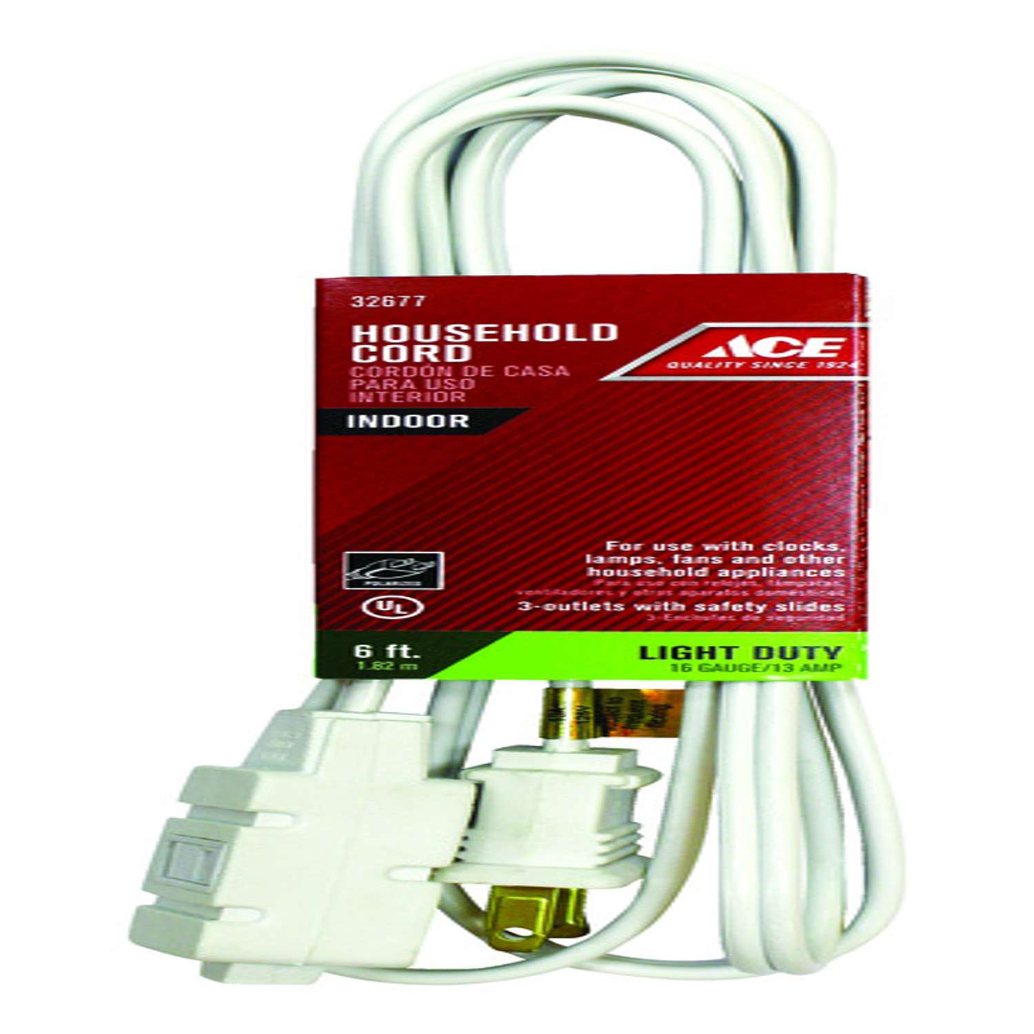 Ace Indoor 6 ft. L White Extension Cord 16/2 SPT2 Ace Hardware