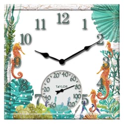 Taylor Seahorse Clock/Thermometer Polyresin Multicolored 14 in.
