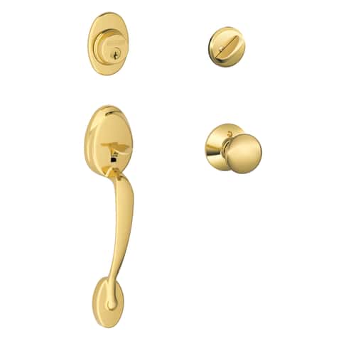 Schlage Plymouth Bright Brass Handleset Right or Left Handed Schlage Plymouth Bright Brass Handleset Right or Left Handed