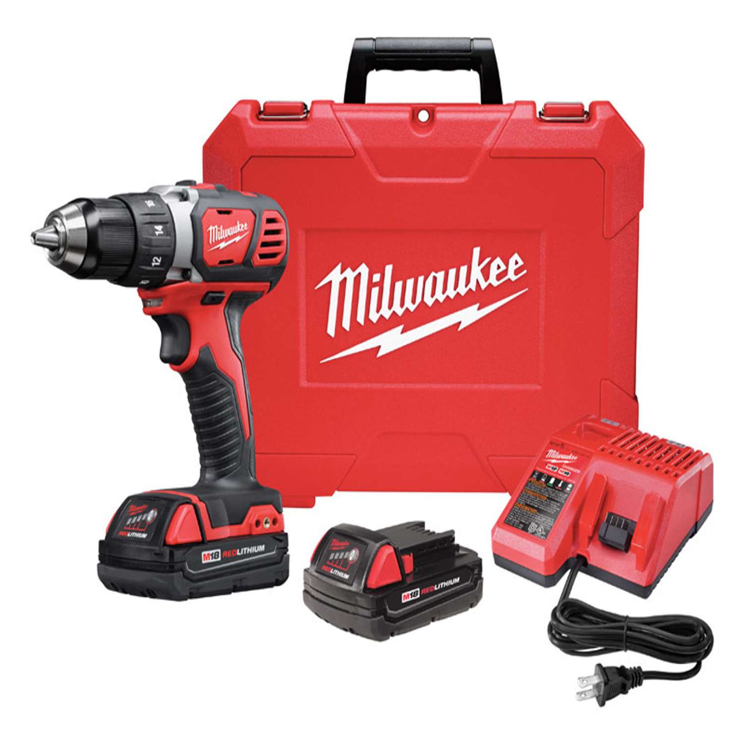 Milwaukee M18 18 V 1/2 in. Brushed Cordless Compact Drill Kit (Battery ...