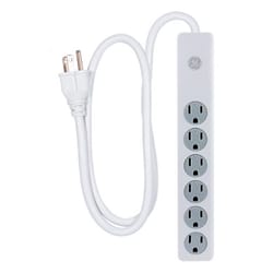 GE 3 ft. L 6 outlets Surge Protector White 450 J