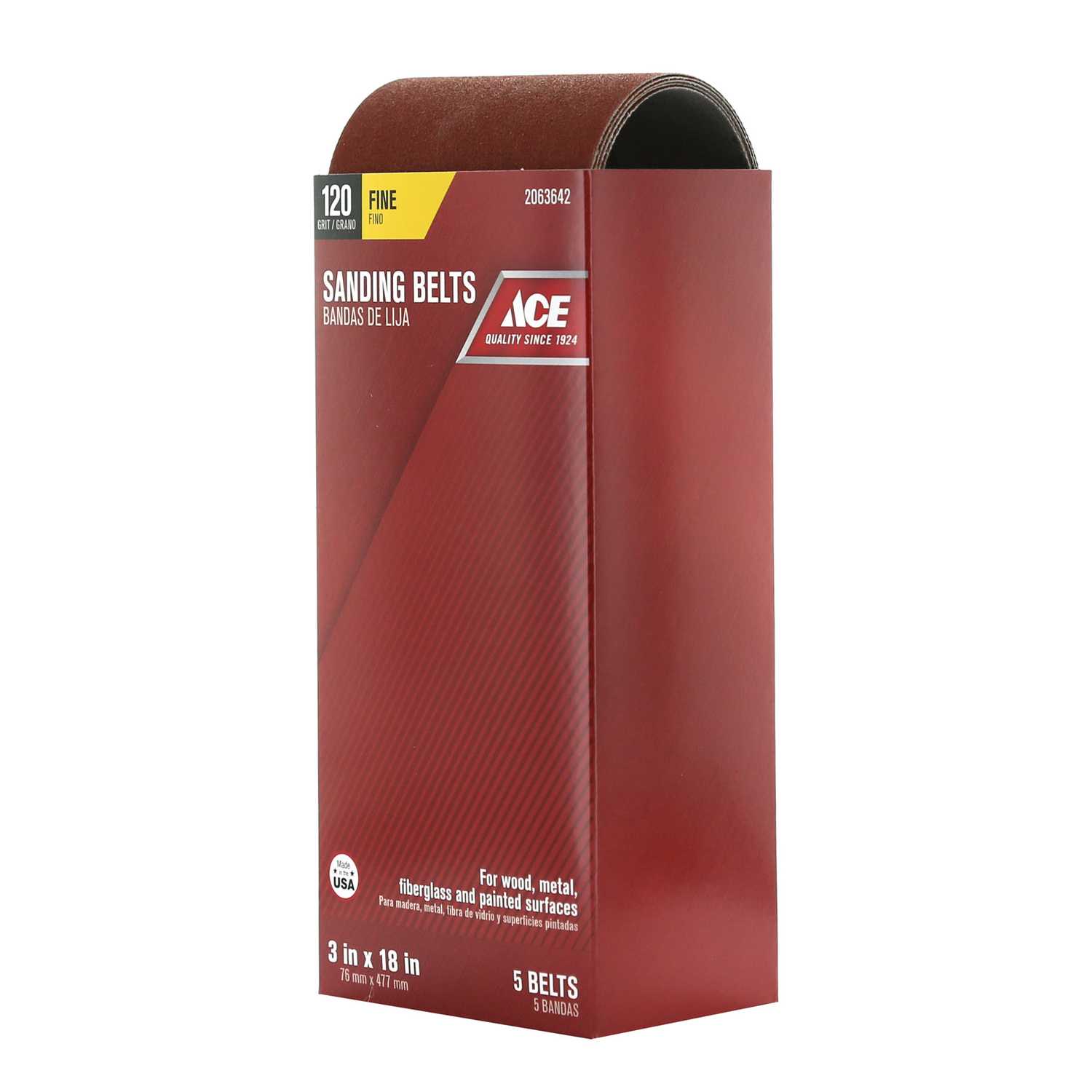 Ace 18 in. L x 3 in. W Aluminum Oxide Sanding Belt 120 Grit Fine 5 pc