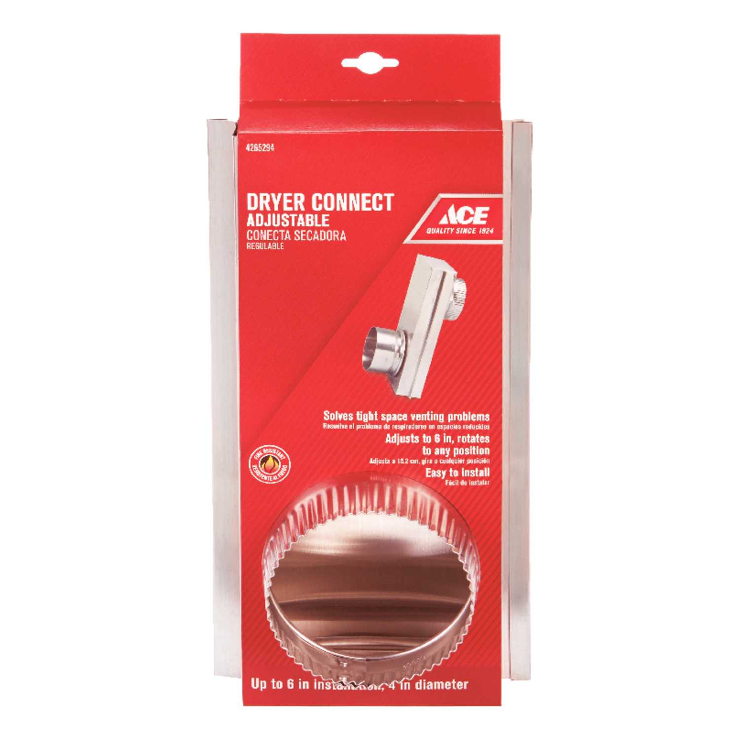 Ace 6 in. L x 4 in. Dia. Black/Silver Aluminum Adjustable Dryer