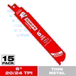Diablo 6 in. Bi-Metal Thin  Metal Reciprocating Saw Blade 20/24 TPI 15 pk