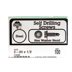 HILLMAN No. 6-20 X 1/2 in. L Hex Hex Washer Head Self-Drilling Screws 100 pk