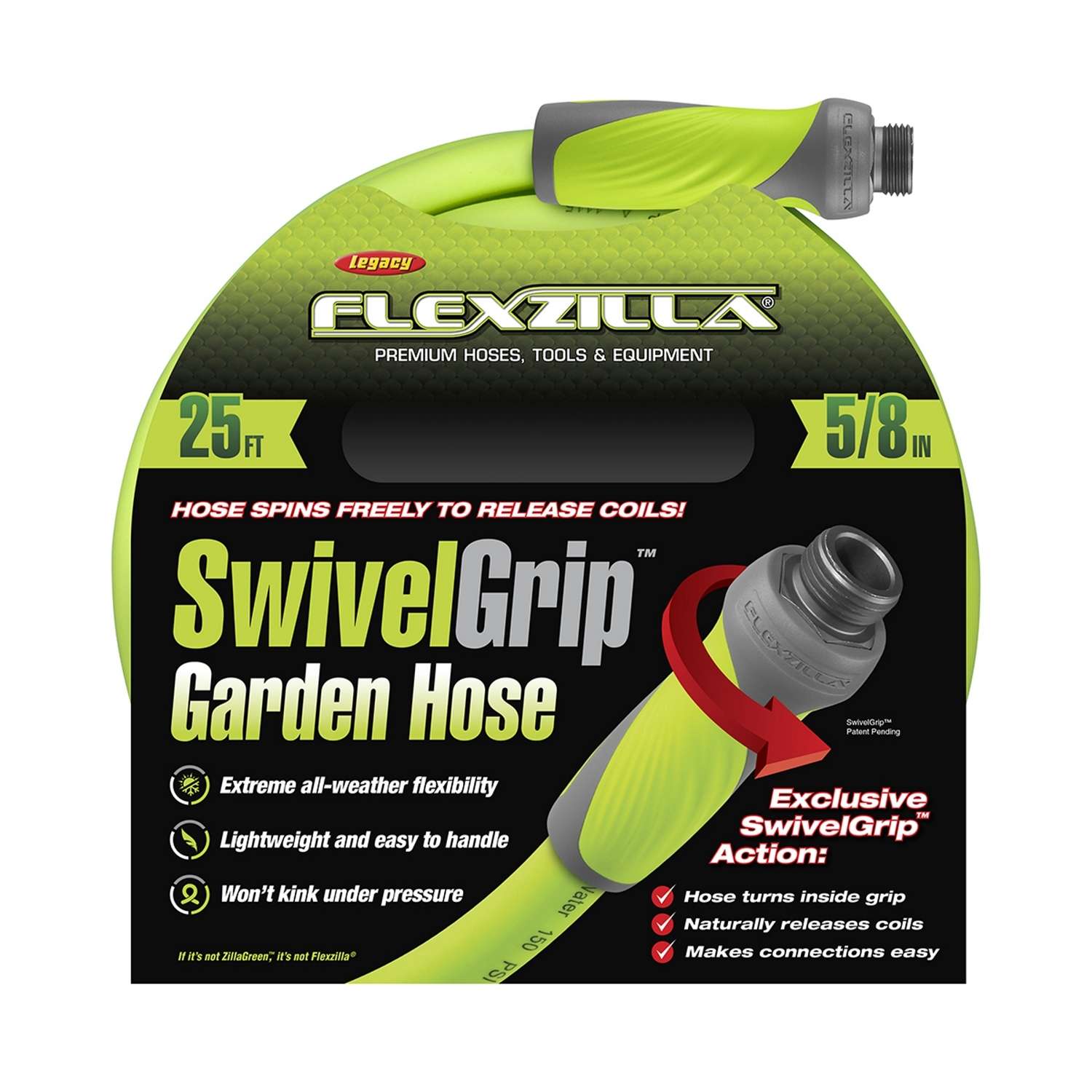 Flexzilla Swivelgrip 5 8 In D X 25 Ft L Zilla Green Hybrid Polymer Garden Hose Ace Hardware