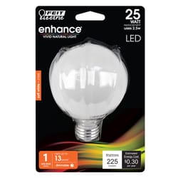 Feit Enhance G25 E26 (Medium) LED Bulb Soft White 25 Watt Equivalence 1 pk