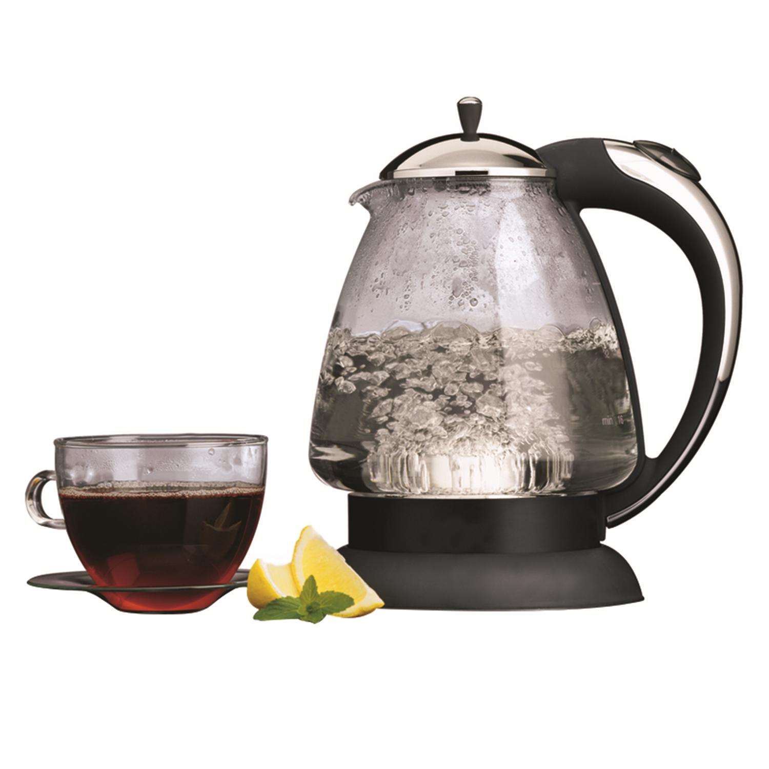 Unique Touch All Black Glass Tray Electric Kettle Set - 3pc