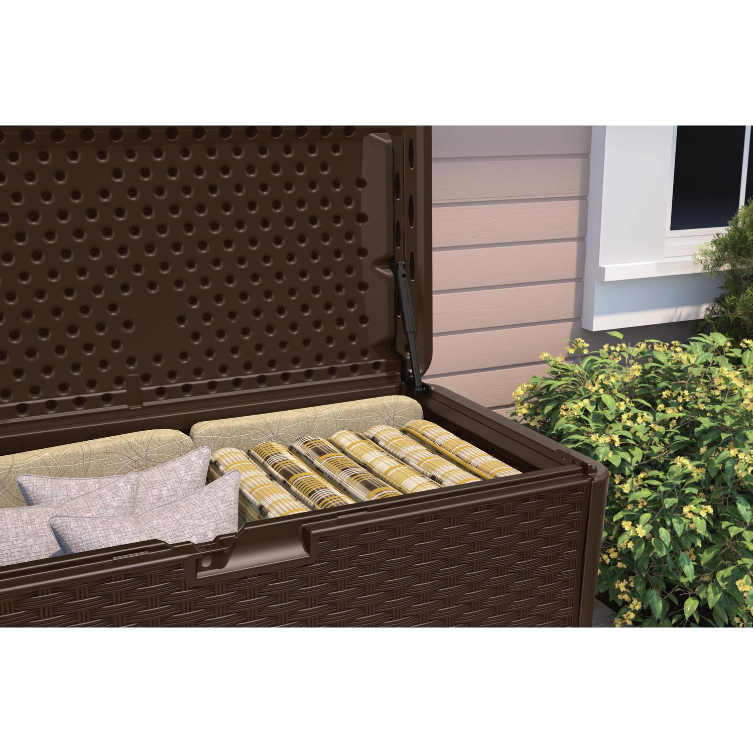 Suncast 55 in. W X 29 in. D Brown Plastic Deck Box 134 gal Suncast 55 in. W X 29 in. D Brown Plastic Deck Box 134 gal