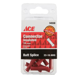 Ace Insulated Wire Butt Connector Red 10 pk