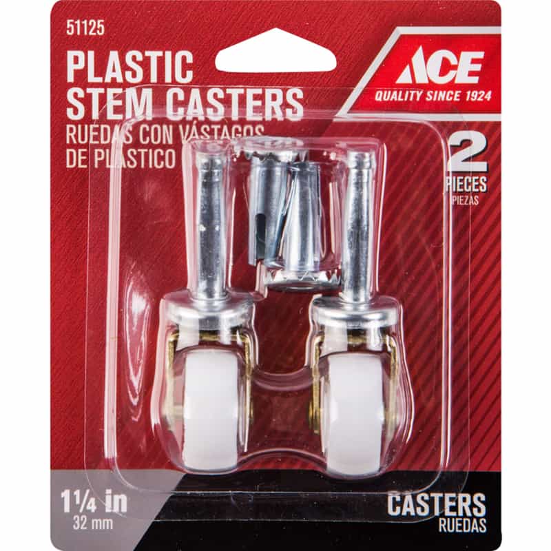 Ace 11/4 in. Dia. Swivel Plastic Caster Wheel with Stem 40 lb. 2 pk
