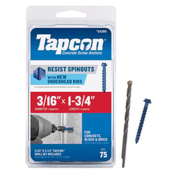 Tapcon 3/16 in. D X 1-3/4 in. L Steel Hex Head Concrete Screw Anchor 75 pk