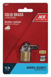 Ace 3/4 in. H X 3/4 in. W X 7/16 in. L Brass Double Locking Padlock 1 pk