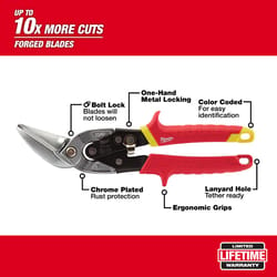 Milwaukee 10 in. Forged Alloy Steel Straight Serrated Offset Aviation Snips 22 Ga. 1 pk