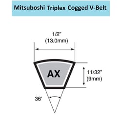 Mitsuboshi Triplex Rawedge Cogged Raw Edge Cogged V-Belt 0.5 in. W X 35 in. L For All Motors