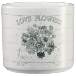 SK Pottery 2.7 in. H X 3.14 in. D Clay Vintage Love Flowers Ceramic Pot White