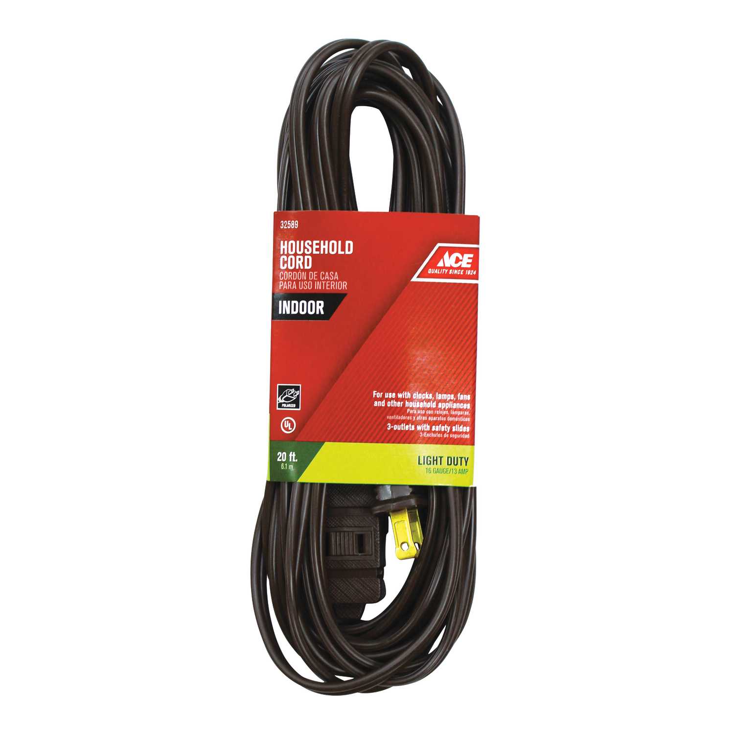 Ace Indoor 20 ft. L Brown Extension Cord 16/2 SPT2 Ace Hardware