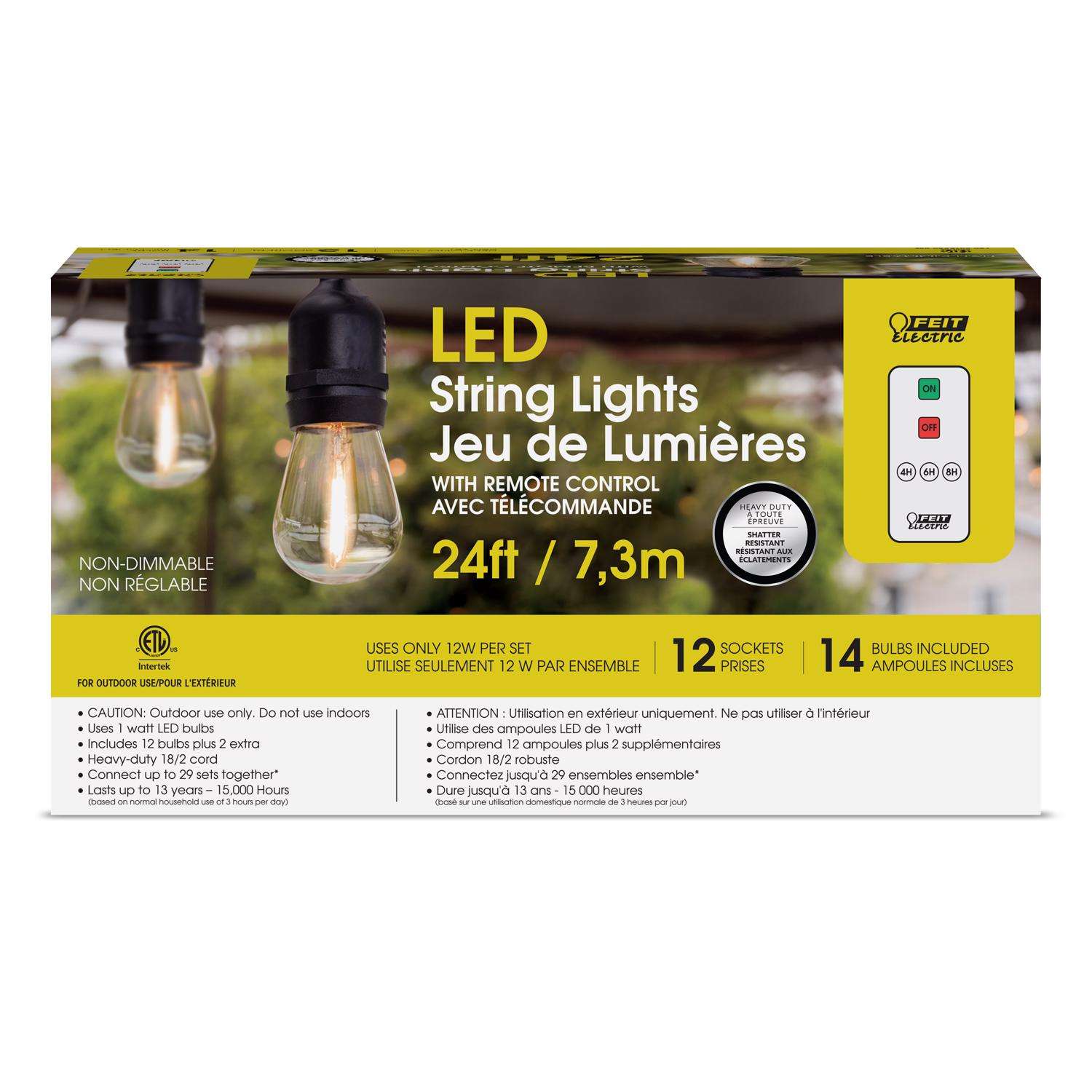 Feit LED String Lights w Remote Control Amber 24 ft. 12 lights