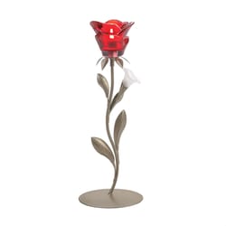 Gallery of Light 13.5 in. H Gray/Red Glass/Iron Candle Holder