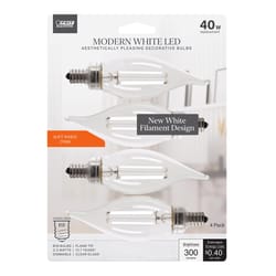 Feit White Filament BA10 E12 (Candelabra) Filament LED Bulb Soft White 40 Watt Equivalence 4 pk