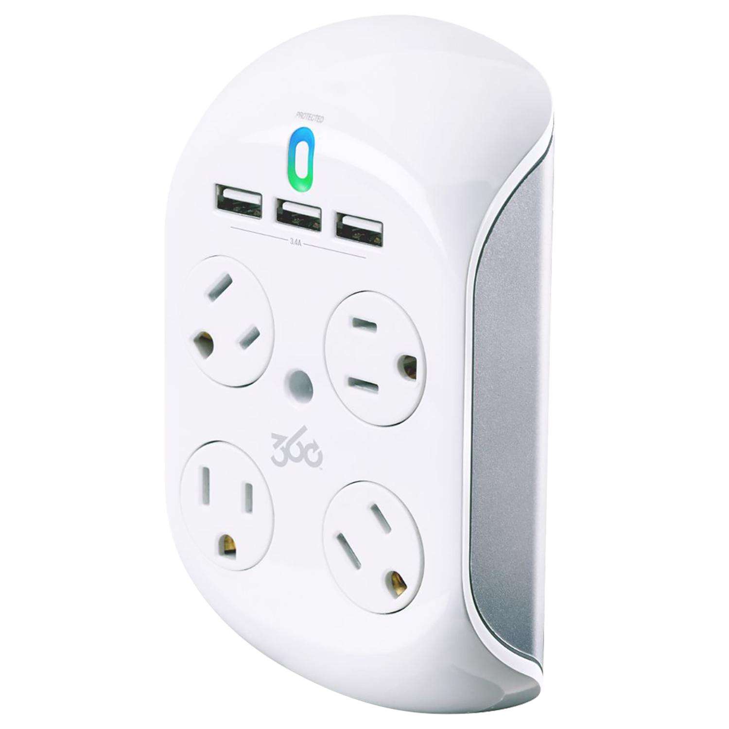 360 Electrical 4 outlets Surge Protector Wall Tap White 918 J Ace