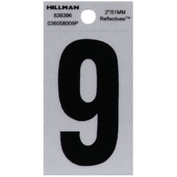 HILLMAN 2 in. Reflective Black Vinyl  Self-Adhesive Number 9 1 pc