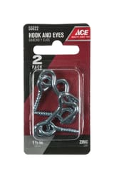 Ace Small Zinc-Plated Silver Steel 1.5 in. L Hook and Eye 2 pk