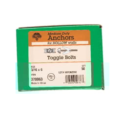 Hillman 3/16 in. D X 6 in. L Round Steel Toggle Bolt 50 pk Hillman 3/16 in. D X 6 in. L Round Steel Toggle Bolt 50 pk