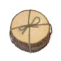 Lipper International Brown Acacia Wood Rustic Cork Coasters 4-1/2 in. D 4 pc