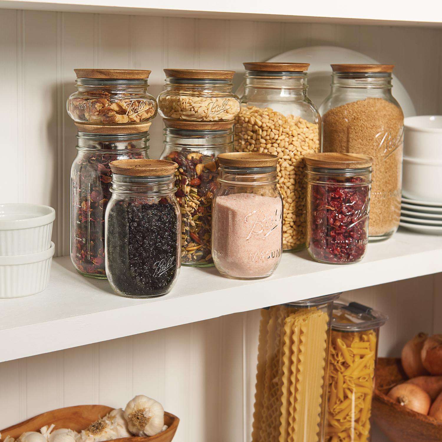 Acacia Wood Glass Kitchen Storage Jar 2L for Pantry Organisation, Pantry  Containers