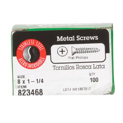 Hillman No. 8 X 1-1/4 in. L Phillips Flat Head Sheet Metal Screws 100 lb 1 pk