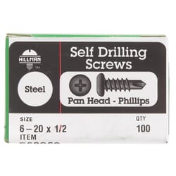 HILLMAN No. 6-20 X 1/2 in. L Phillips Pan Head Self-Drilling Screws 100 pk