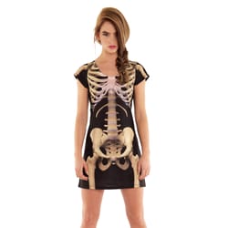 Faux Real M Short Sleeve Women's V-Neck Multi-Color Skeleton Dress