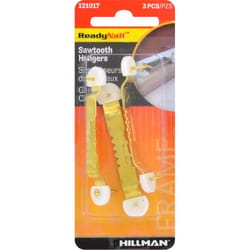 HILLMAN ReadyNail Polished Brass Gold Sawtooth Hanger 3 pc