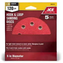 Ace 5 in. Aluminum Oxide Hook and Loop Sanding Disc 120 Grit Fine 5 pk