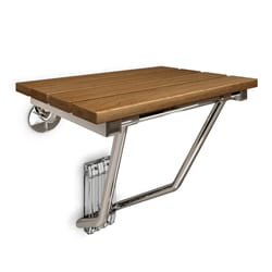 DreamLine Shower Seat Chrome Natural Teak Shower Seat Stainless Steel 11-3/8 in. H X 15 in. L