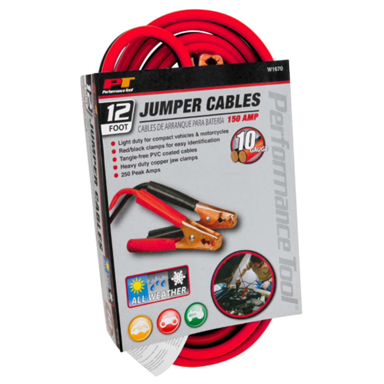 Performance Tool Jumper Cables, 10 Gauge, 150 Amp, 12 Foot