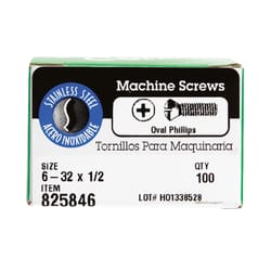 HILLMAN No. 6-32 Ga. X 1/2 in. L Phillips Oval Head Stainless Steel Machine Screws 100 pk