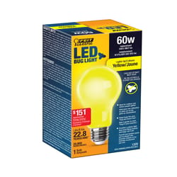 Feit A19 E26 (Medium) LED Bug Light Yellow 60 Watt Equivalence 1 pk