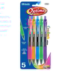 Bazic Products Optima Assorted Retractable Oil Gel Pen 5 pk