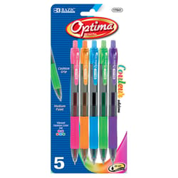 Bazic Products Optima Assorted Retractable Oil Gel Pen 5 pk