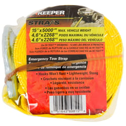Keeper 2 in. W X 15 ft. L Yellow Tow Strap 5000 lb 1 pk